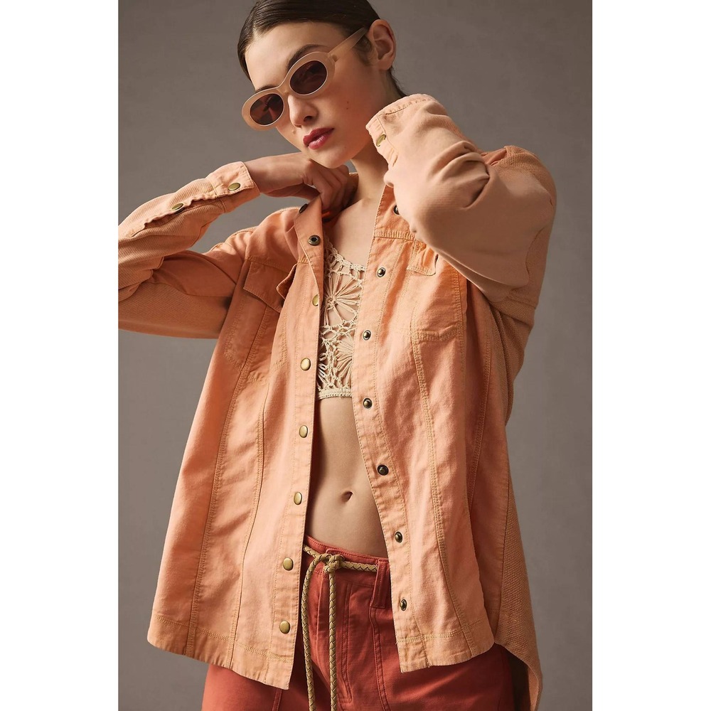PILCRO Anthropologie Utility Snap Front Shirt Jacket S Peach Orange Shacket Boho
